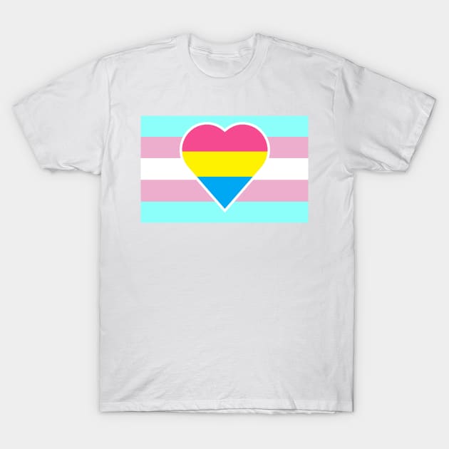 Transgender Pride Flag with Pansexual/Panromantic Heart T-Shirt by DisneyFanatic23